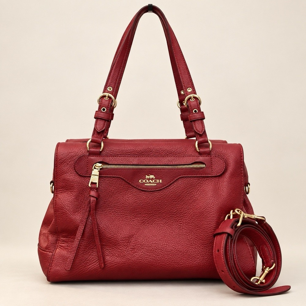 Coach Kleo C5690 Cherry Red Pebbled Leather Satchel Carryall Bag Crossbody Strap